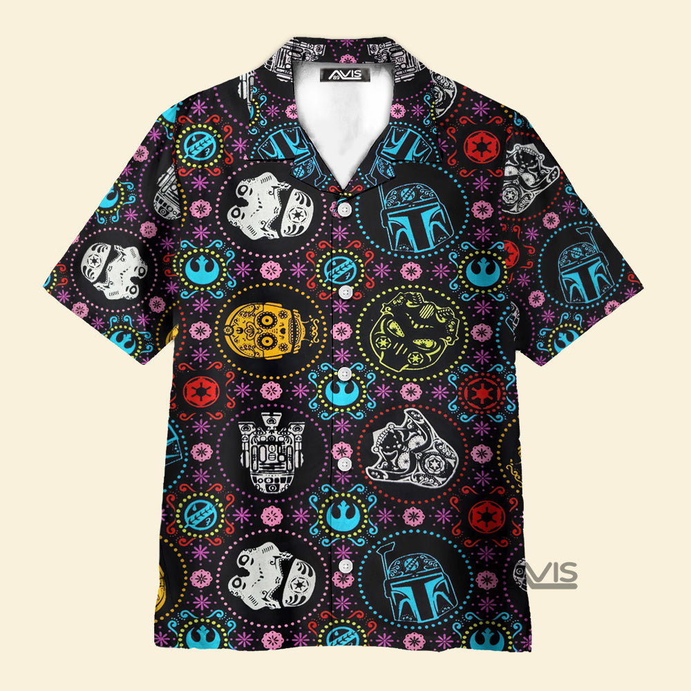 Avis89 Space Wars Sugar Skull Characters On Black - Hawaiian Shirt