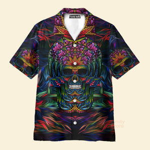 Avis89 Skull Neon Light And Flower Pattern - Hawaiian Shirt