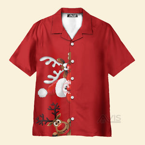 Avis89 Merry Christmas Reindeer Short Sleeve Red - Hawaiian Shirt