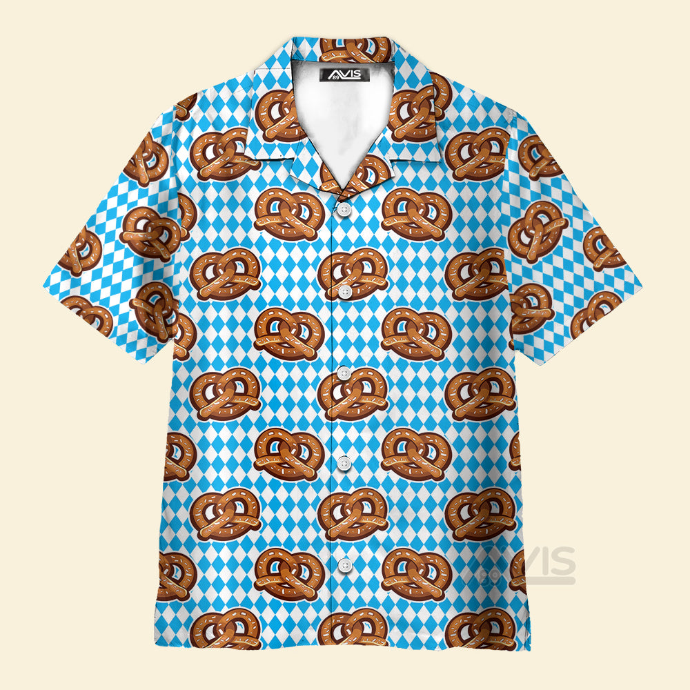 Avis89 Oktoberfest Pretzels Blue Checkered Pattern Aloha Hawaiian Shirts