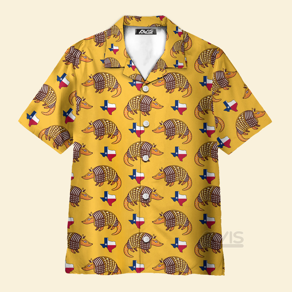 Avis89 Proud Armadillo, And State Of Texas Flag Pattern - Hawaiian Shirt