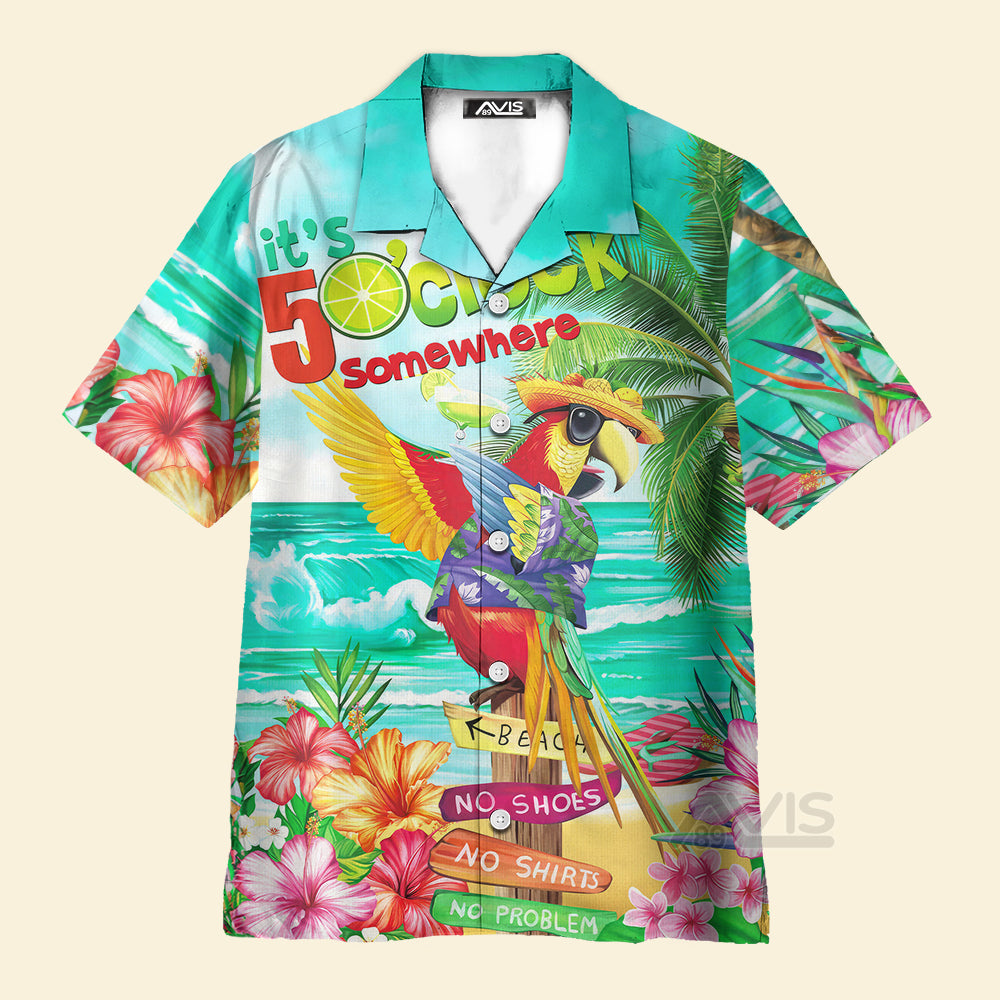 Avis89 It's 5 O'Clock Somewhere Tropical Parrot Light Green - Hawaiian Shirt