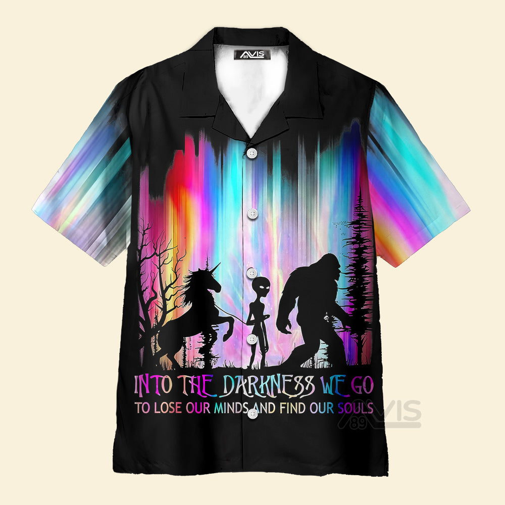 Avis89 Rainbow Bigfoot Alien In To The Darkness We Go - Hawaiian Shirt