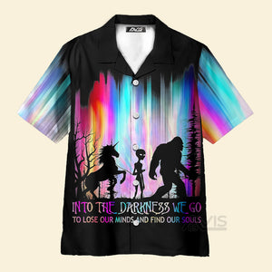 Avis89 Rainbow Bigfoot Alien In To The Darkness We Go - Hawaiian Shirt