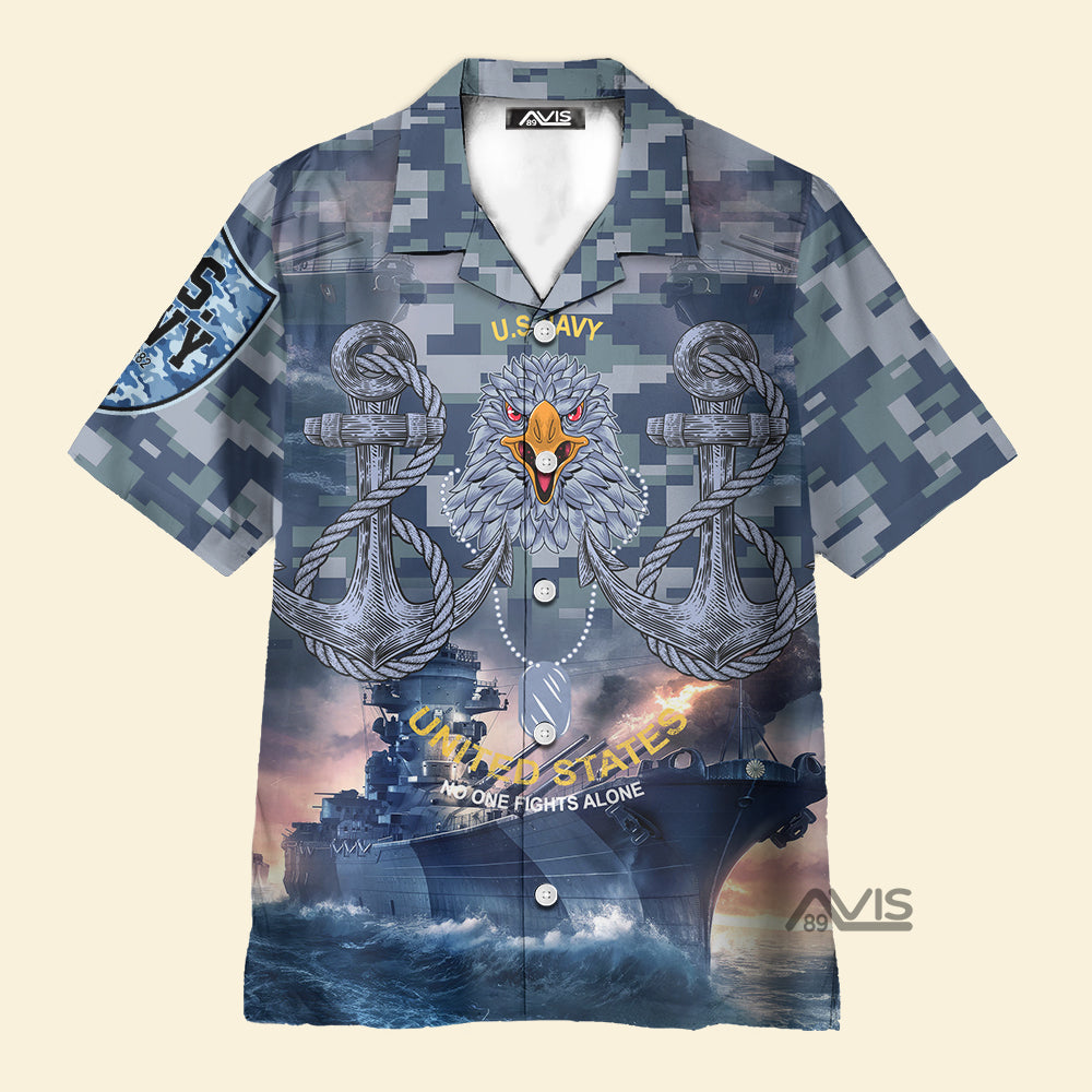 Avis89 US Navy No One Fights Alone Veteran - Hawaiian Shirt