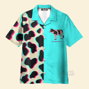 Avis89 Checkered Cow Pattern Cream And Blue - Hawaiian Shirt