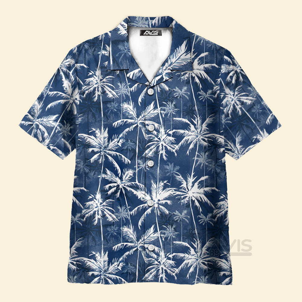 Avis89 White Palm Tree Pattern Tropical - Hawaiian Shirt