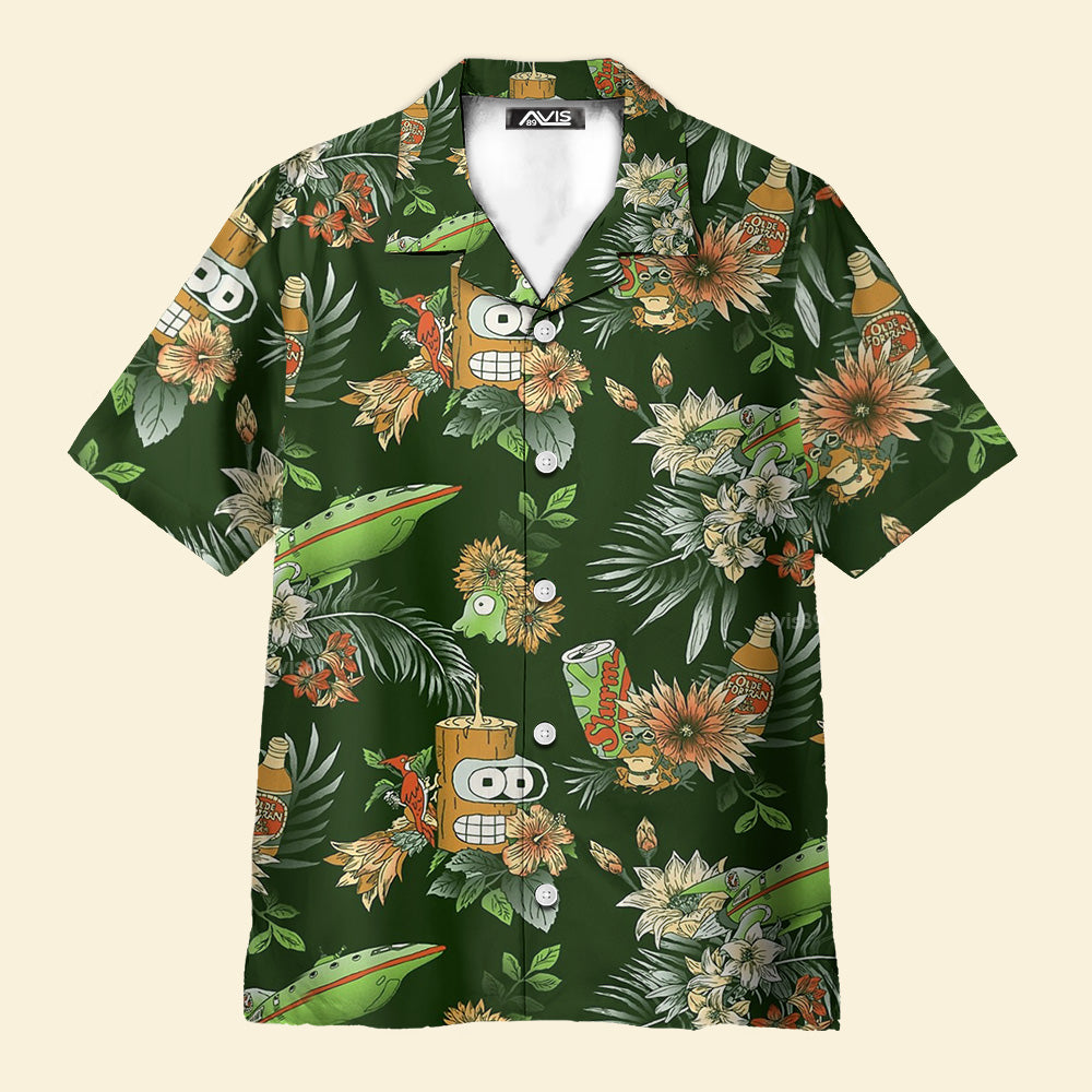 Botanical Drink Flower Pattern Dark Green - Hawaiian Shirt