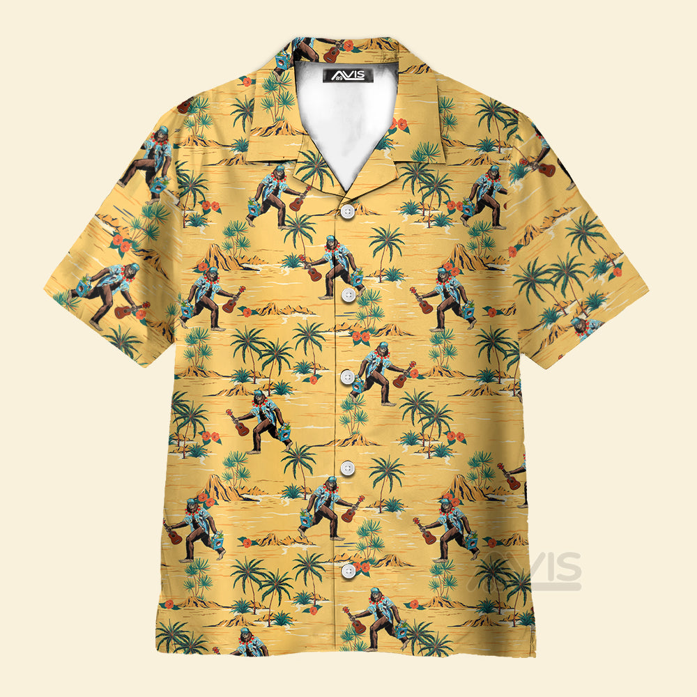 Avis89 Coconut Tree Bigfoot With Guitar Yellow - Hawaiian Shirt