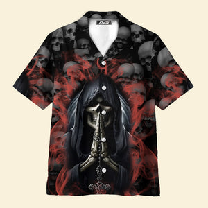 Red Smoke Grim Reaper Surrounded By Skulls - Hawaiian Shirt