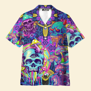 Avis89 Vaporwave Psychedelic Hippie Skull And Mushrooms - Hawaiian Shirt