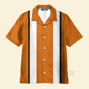 Avis89 Geometric Striped Orange And White - Hawaiian Shirt