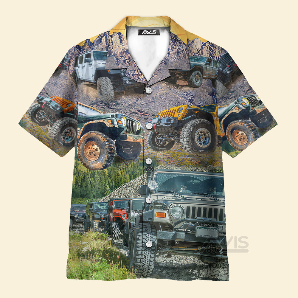 Avis89 Jeep In The Mountain Sunset Vintage Art Style - Hawaiian Shirt