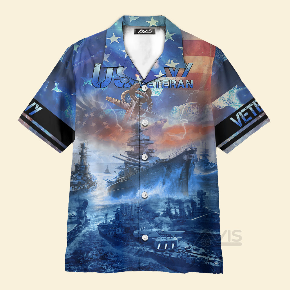 Avis89 Navy Ships At Sea And Anchors US Veteran - Hawaiian Shirt