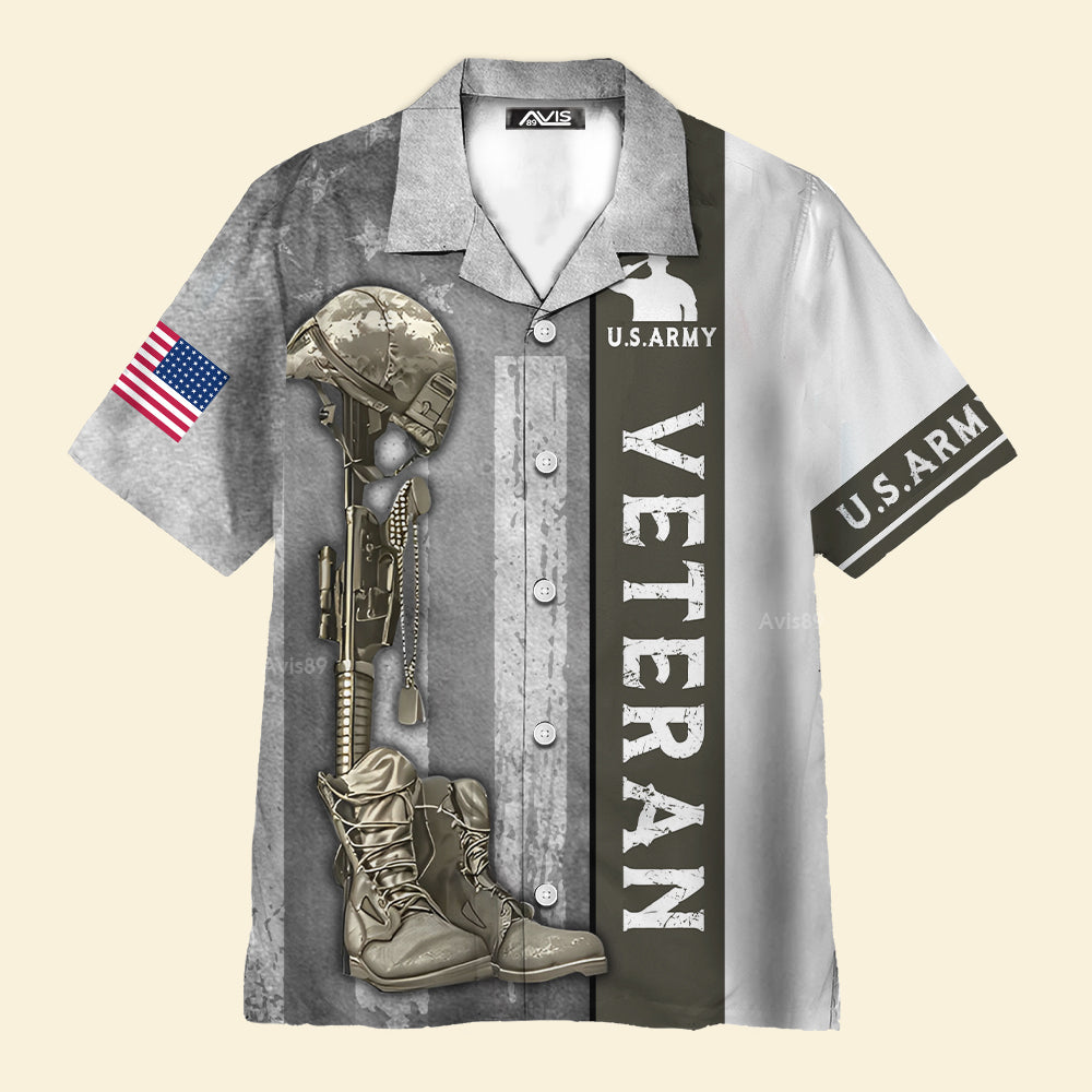 US Army Veteran Gray Hawaiian Shirt