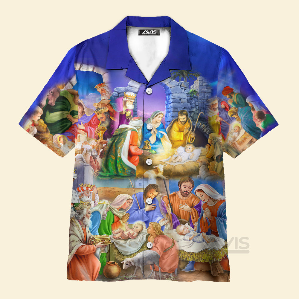 Avis89 Nativity Christmas Birth Of Jesus Blue - Hawaiian Shirt