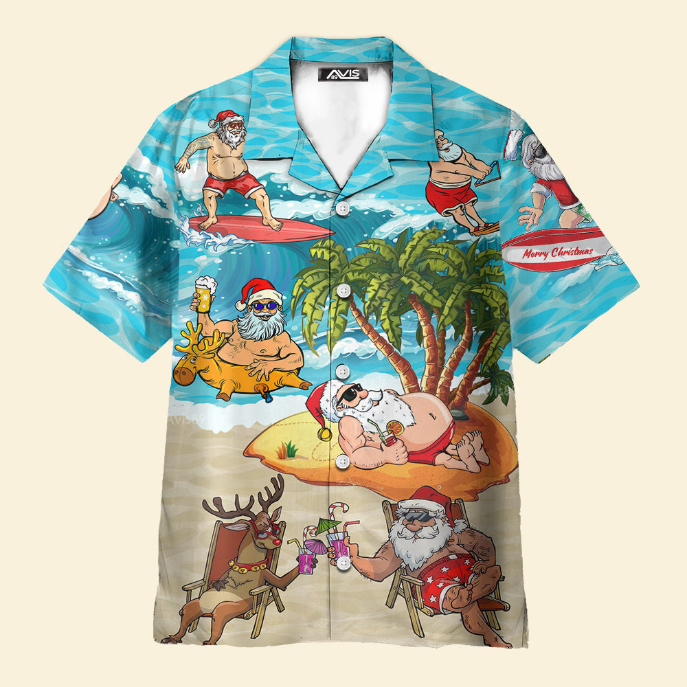 Christmas Santa Claus Chilling On The Beach Mele Kalikimaka - Hawaiian Shirt