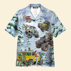 Christmas Santa Riding Monster Jeep - Hawaiian Shirt