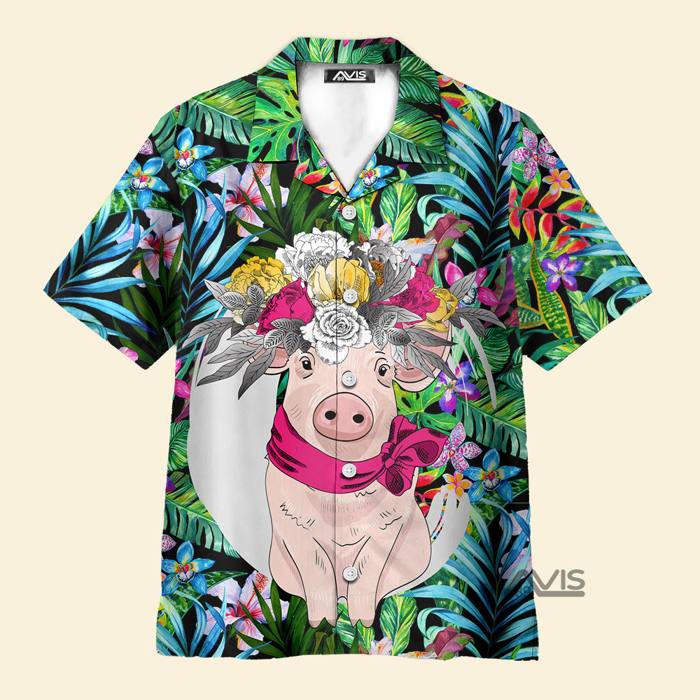 Avis89 Tropical Flowers Pink Pig - Hawaiian Shirt Summer Vibe