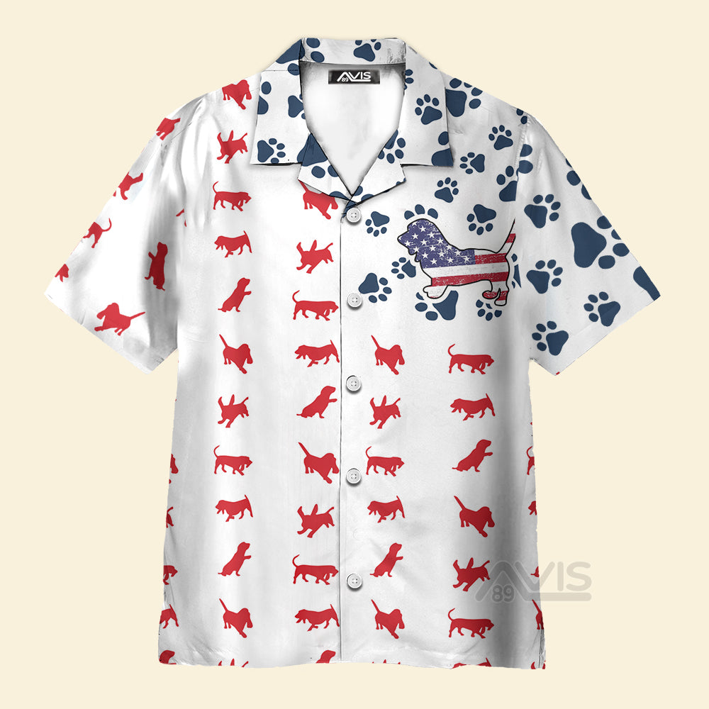 Basset Hound American Flag - Hawaiian Shirt