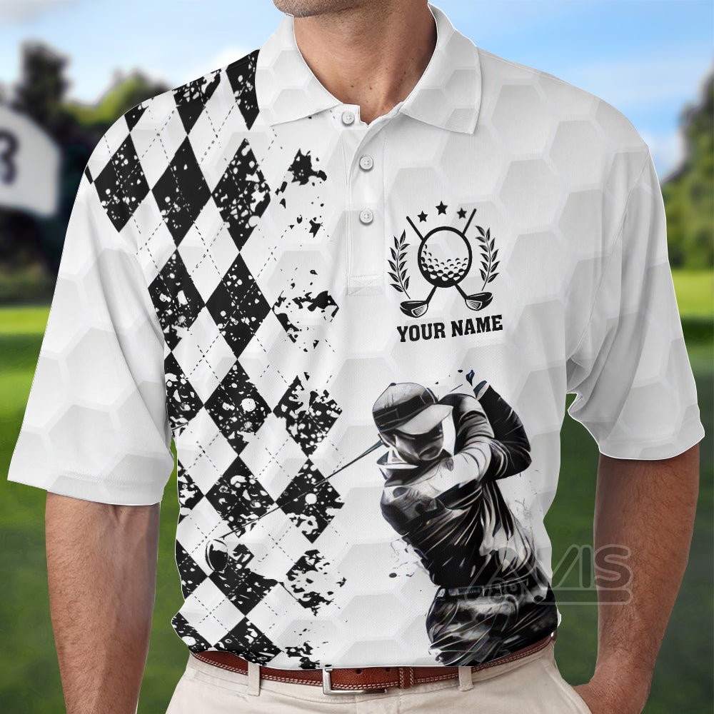 Avis89 Custom Name Golf Swing Swear Look For Ball Repeat- Personalized Men Polo Shirt