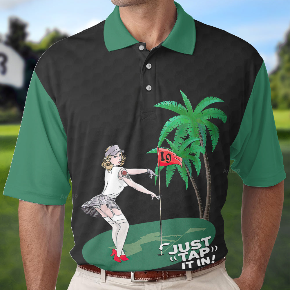 Avis89 Just Tap It In Funny Black And Green Golf - Men Polo Shirt