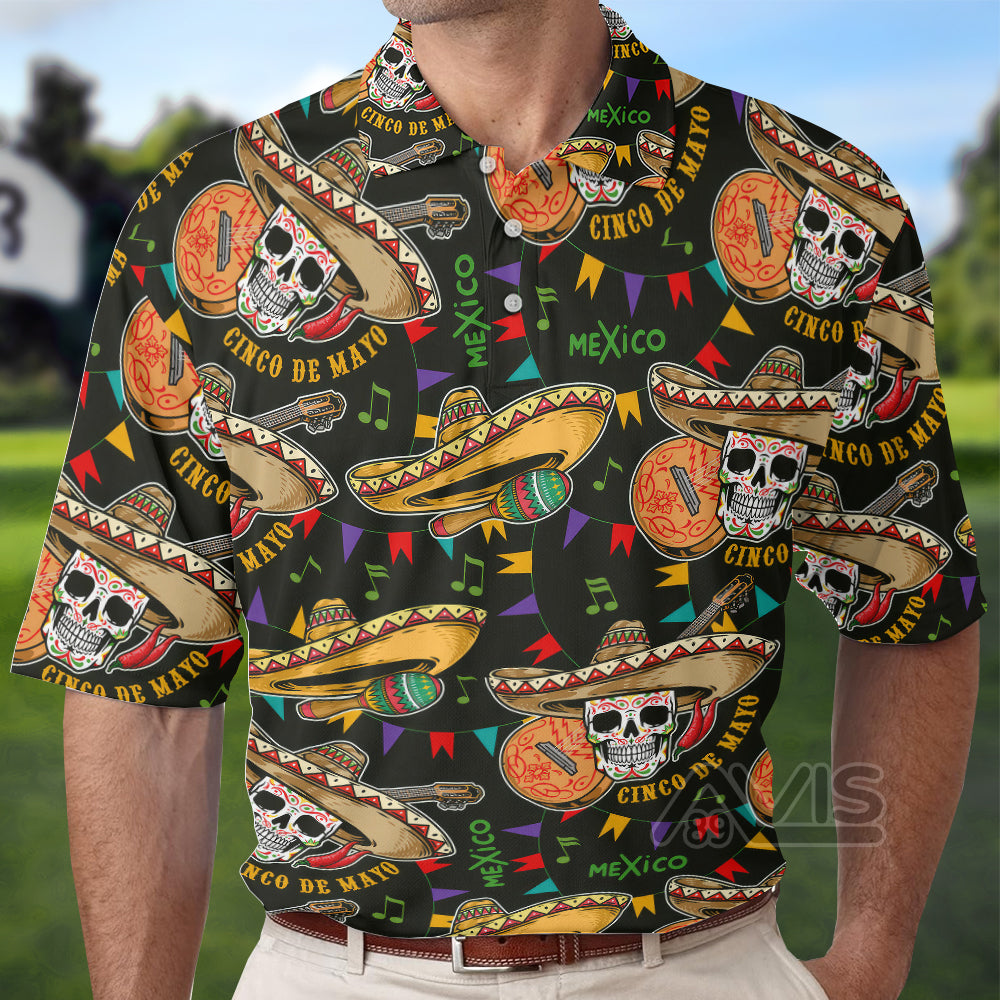 Avis89 Cinco De Mayo Fiesta Mexican Skull And Hat - Men Polo Shirt 