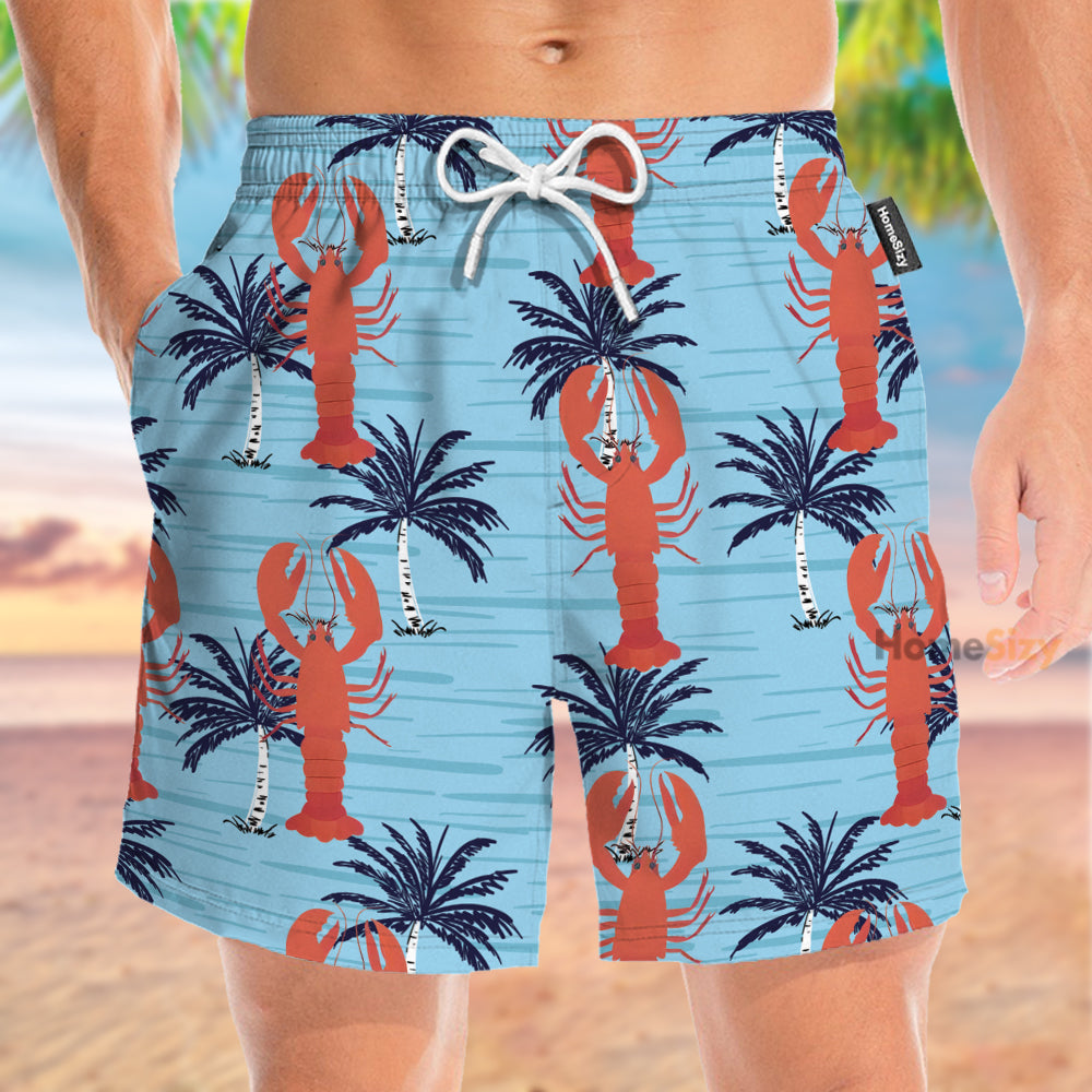 Lobster And Palm Tree Pattern - Beach Shorts