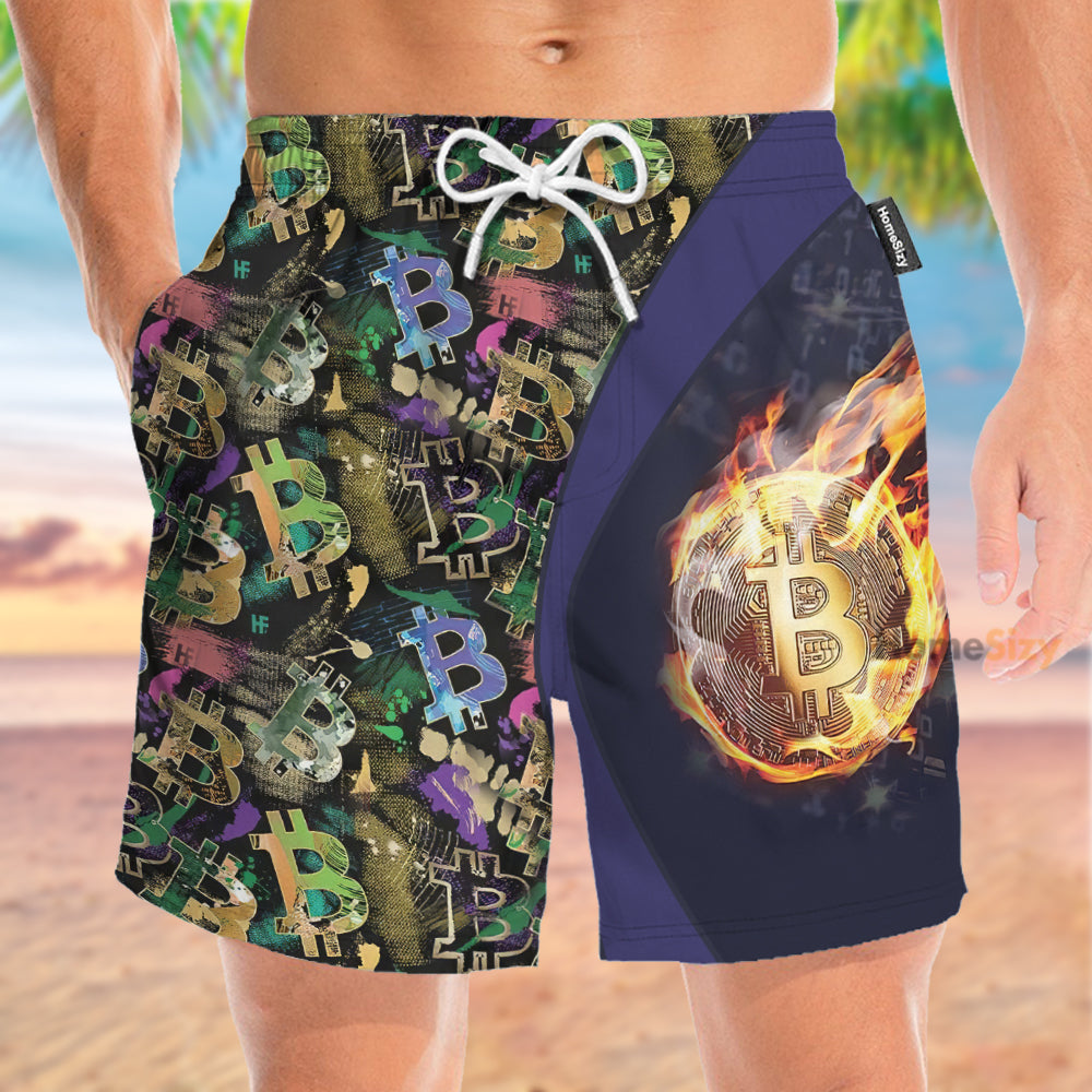 Bitcoin Block Chain Flame - Beach Shorts