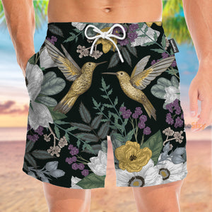 Hummingbird Tropical Flowers Pattern - Beach Shorts