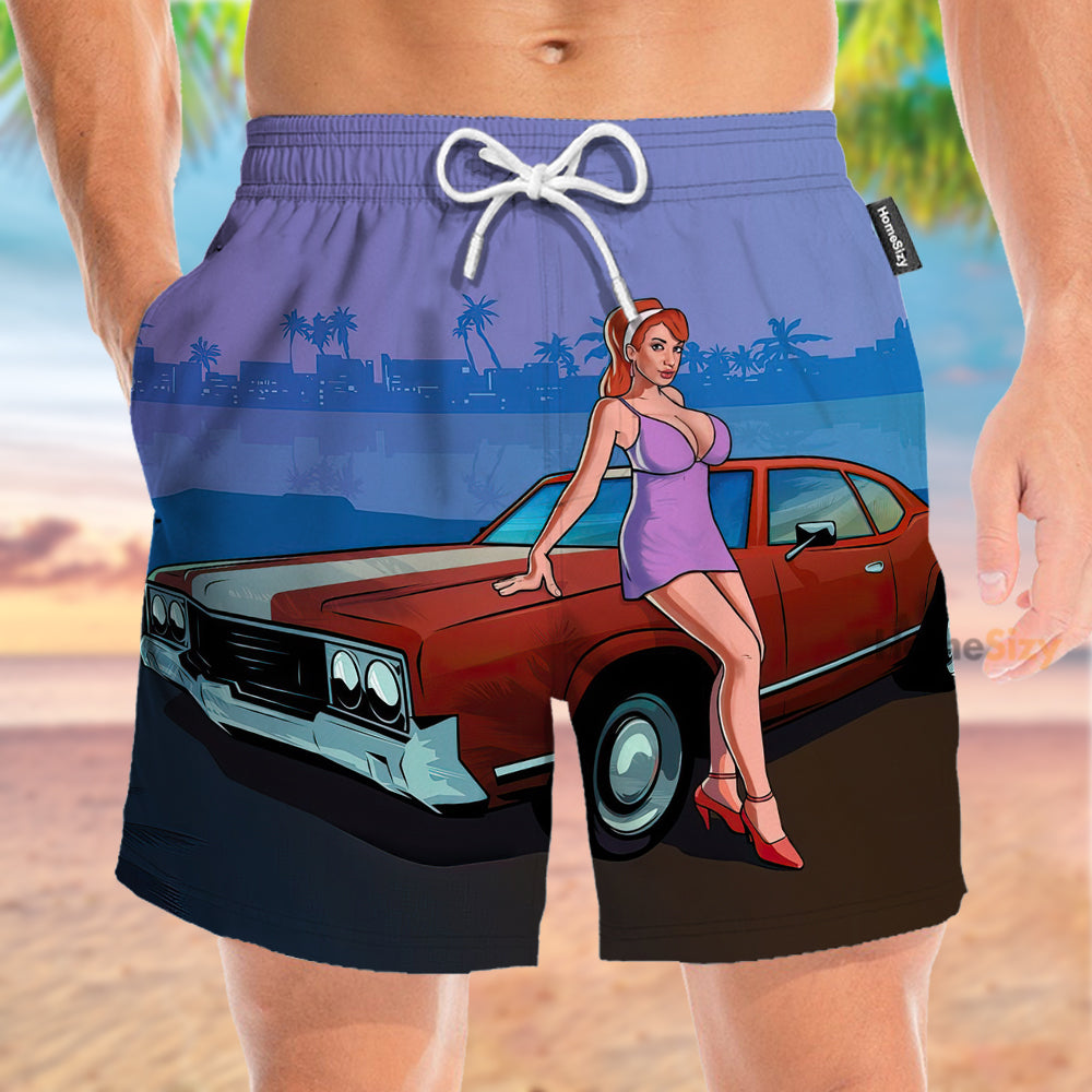 GTA Vice City Stories Red Car Funny - Beach Shorts