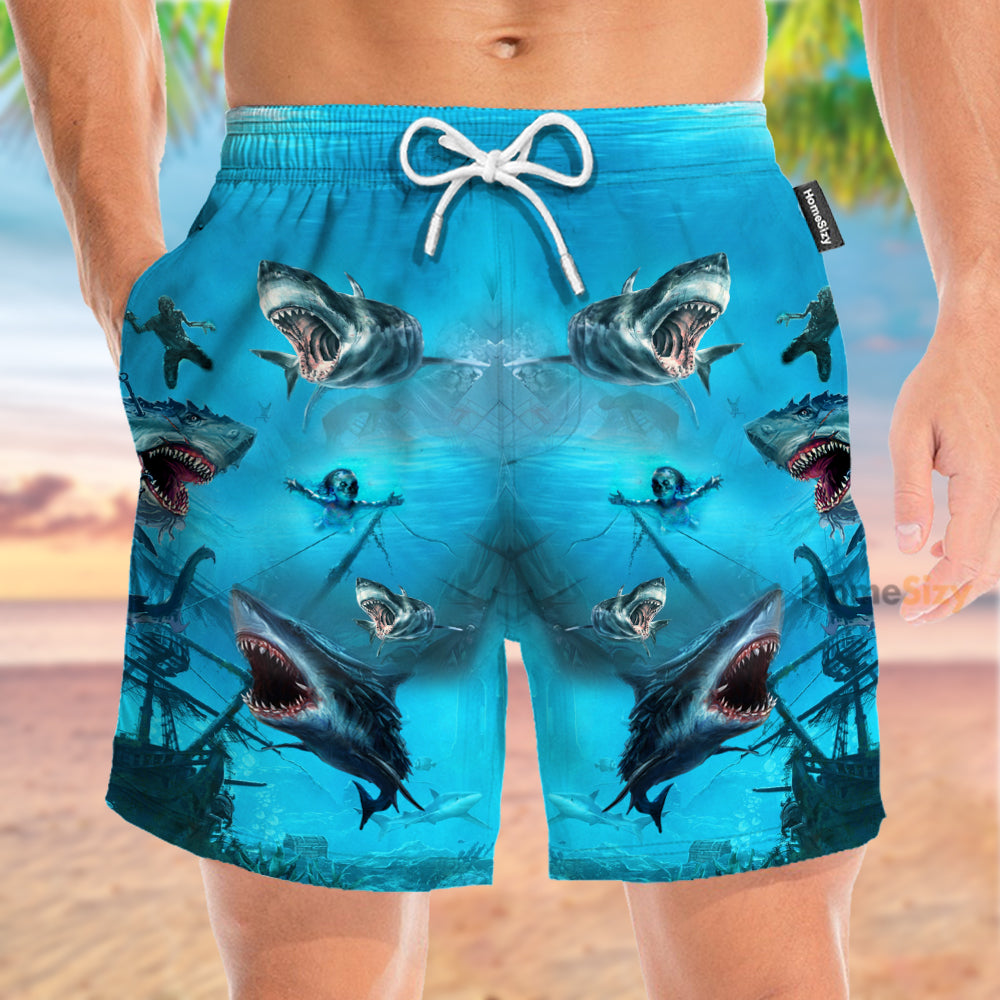 Shark Under The Sea - Beach Shorts