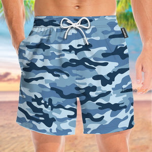 Blue Camouflage Pattern Camo - Beach Shorts