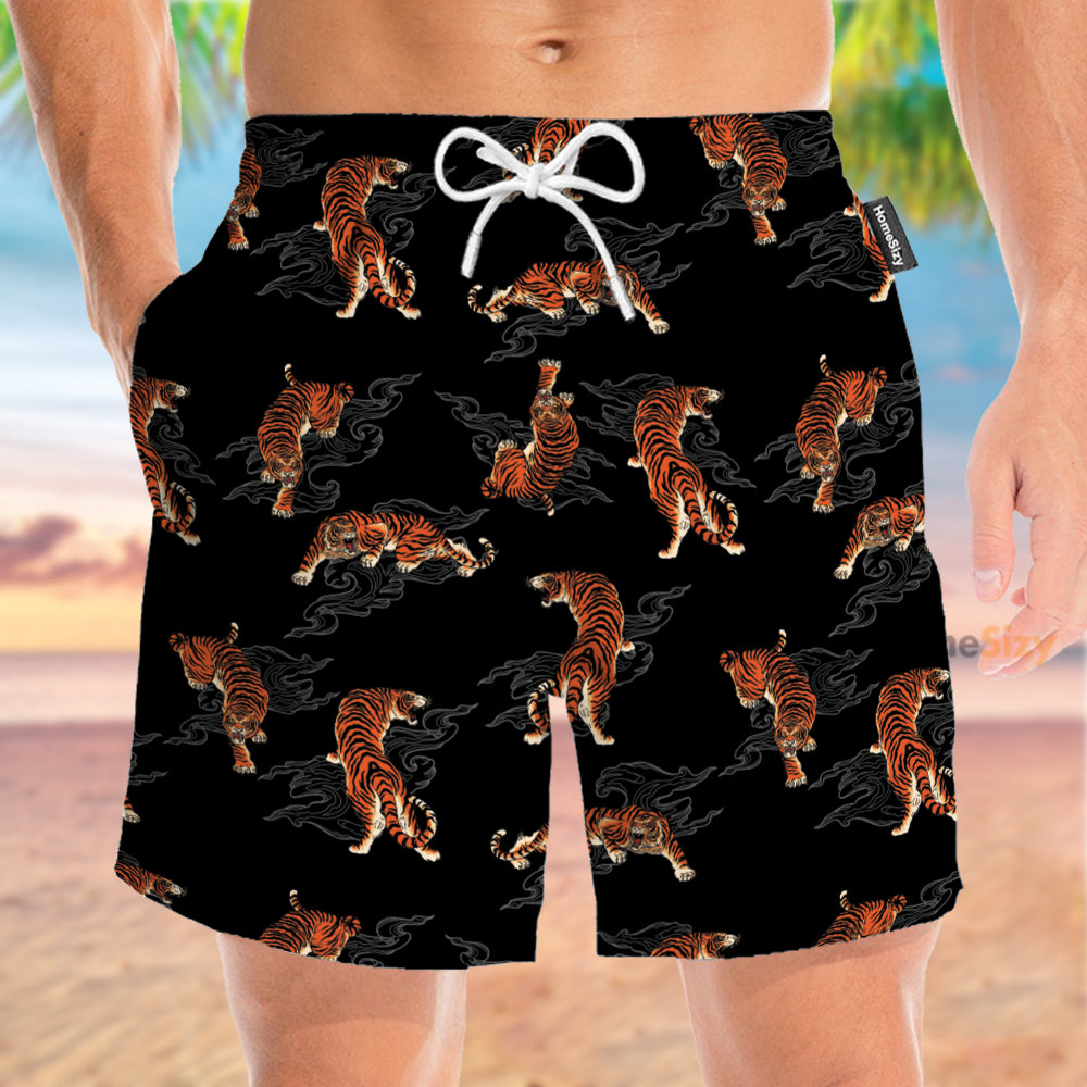 Japanese Tiger Black Pattern - Beach Shorts