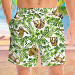 Sloth On Tropical Jungle - Beach Shorts