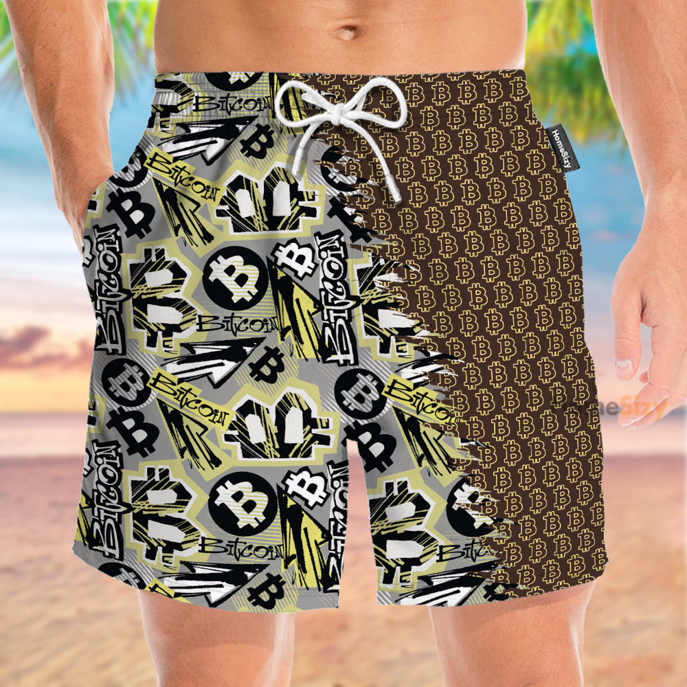 Bitcoin Doodle Funky Pattern - Beach Shorts