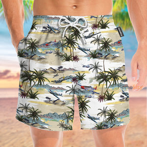 Aircraft Palm Tree On Island Pattern - Beach Shorts