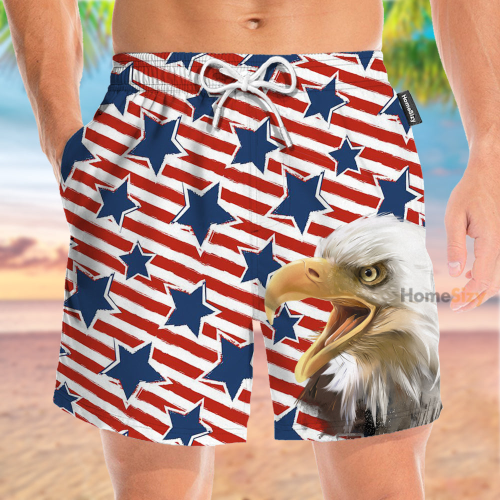 American Flag Star Eagle 4th July Idependence Day - Beach Shorts