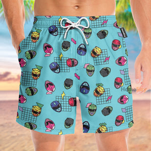 Retro Power Rangers Helmet Blue Pattern - Beach Shorts