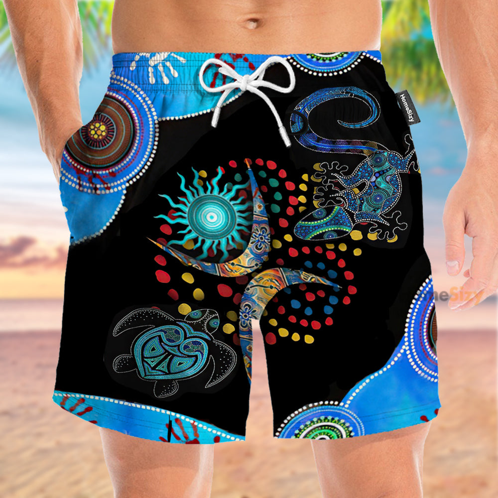 Blue Turtle Lizard Tropical - Beach Shorts