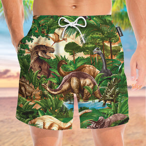 Dinosaurs In Jungle Tropical - Beach Shorts