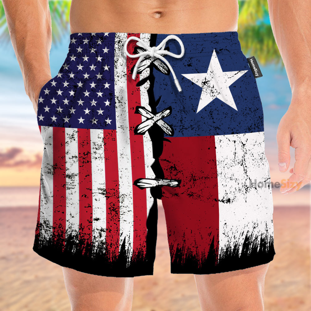 Texas x American Flag Funny - Beach Shorts