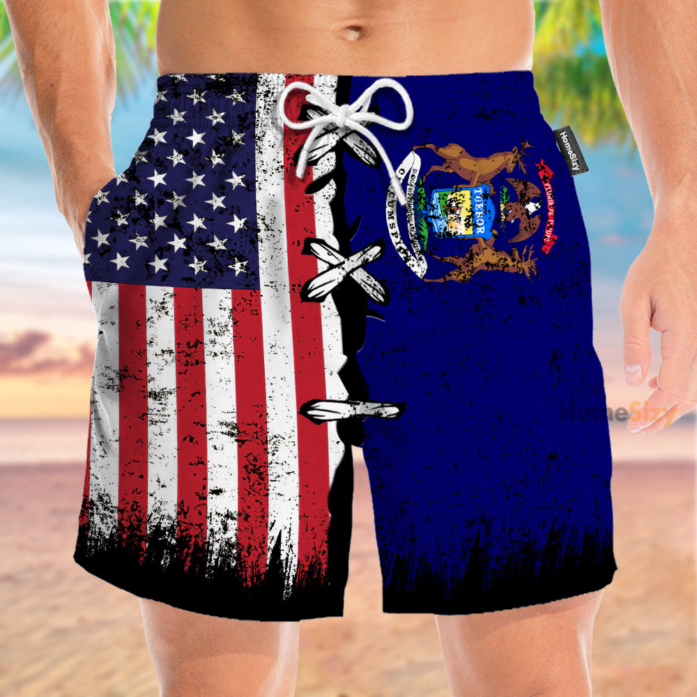 Michigan x American Flag Funny - Beach Shorts