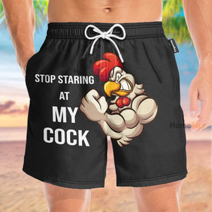 Stop Staring At My Coc Muscle Chicken - Beach Shorts