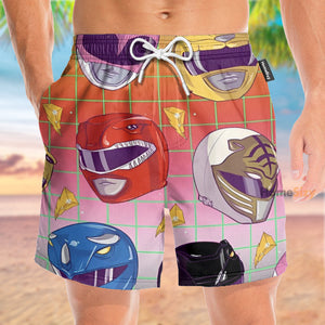 Mighty Morphin Power Ranger Movie Helmet Pattern - Beach Shorts