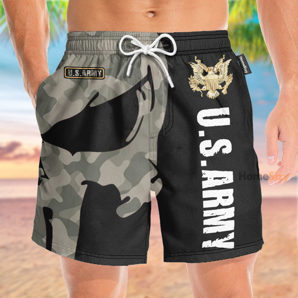 US Army Veteran Skull Black - Beach Shorts