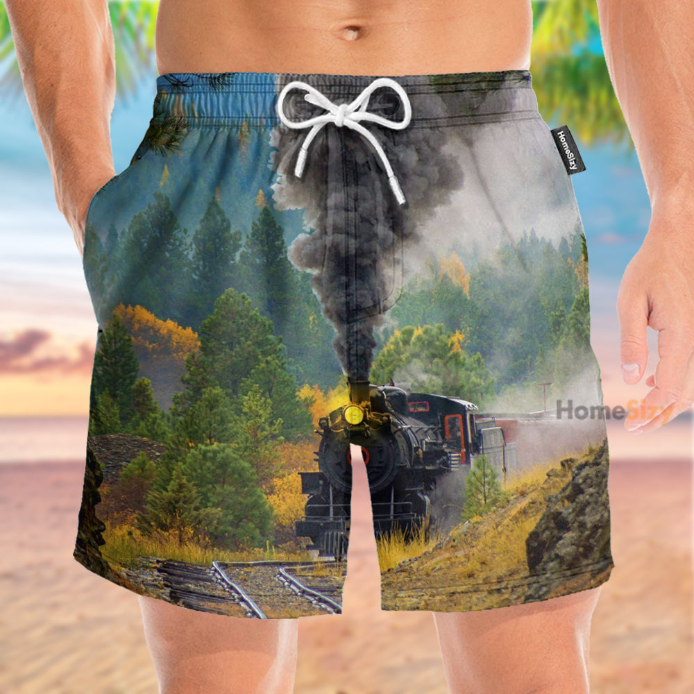 Train Spewing Smoke Tropical - Beach Shorts