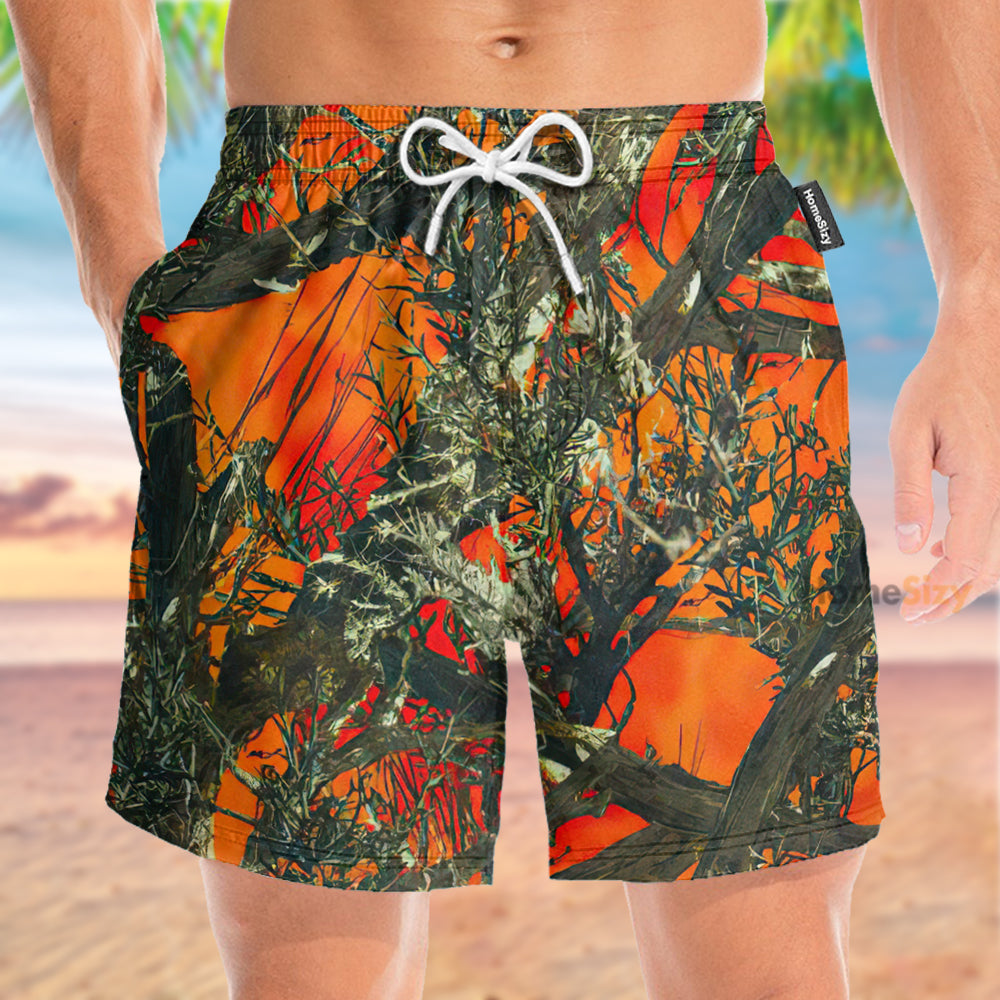 Orange Camo Hunting - Beach Shorts