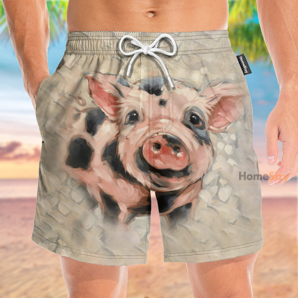 Cute Pig Funny - Beach Shorts