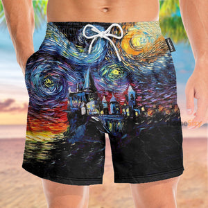 Wizard And Witch Castle Starry Night - Beach Shorts